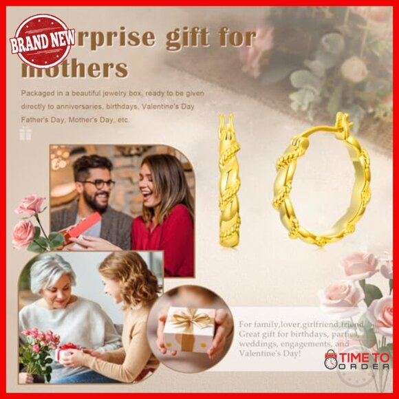 14K Gold Plated Huggie Hoop Earrings 20mm Hypoallergenic Lightweight - Picture 7 of 7